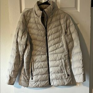 32 Degrees Cream Puffer Jacket with Stand-Up Collar